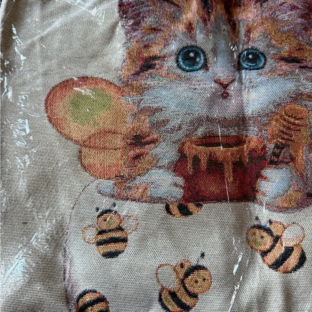 New Cute Cat and Bees Print Tote Bag - Cream